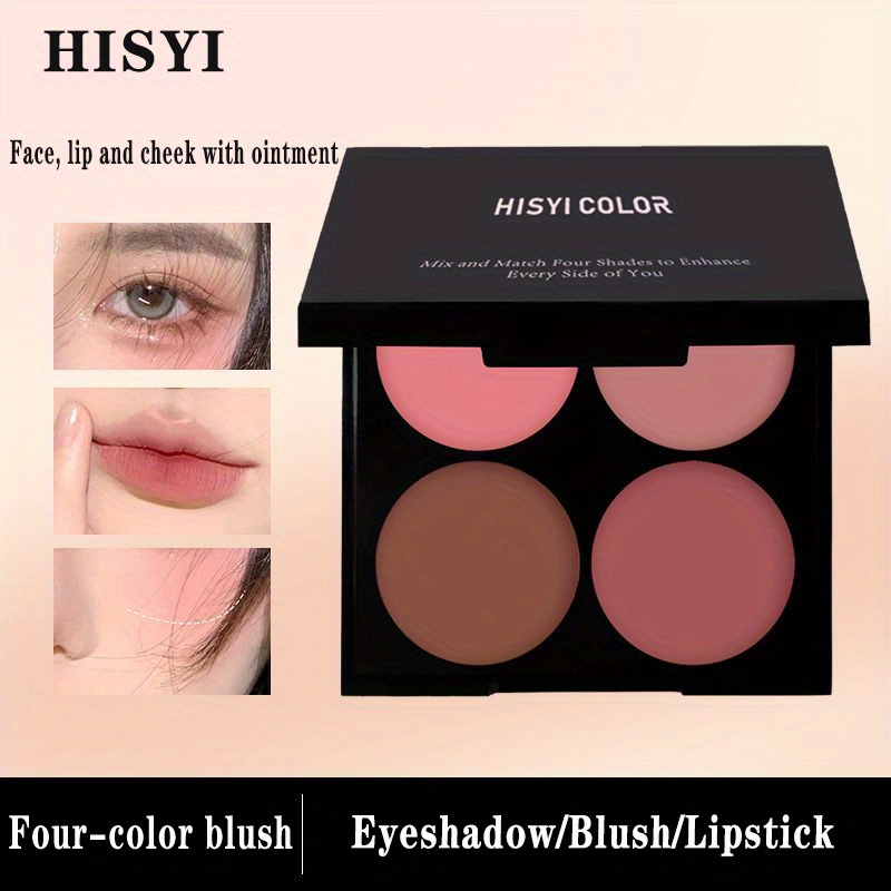 Image of 1pc Waterproof Blush Palette - Cream Blush, Natural 3d Makeup Look, Shade Enhancement For Tones, 4-color Matte In Red Hues, Makeup Palette, Pearlescent Matte Powder Makeup Palette, Travel-