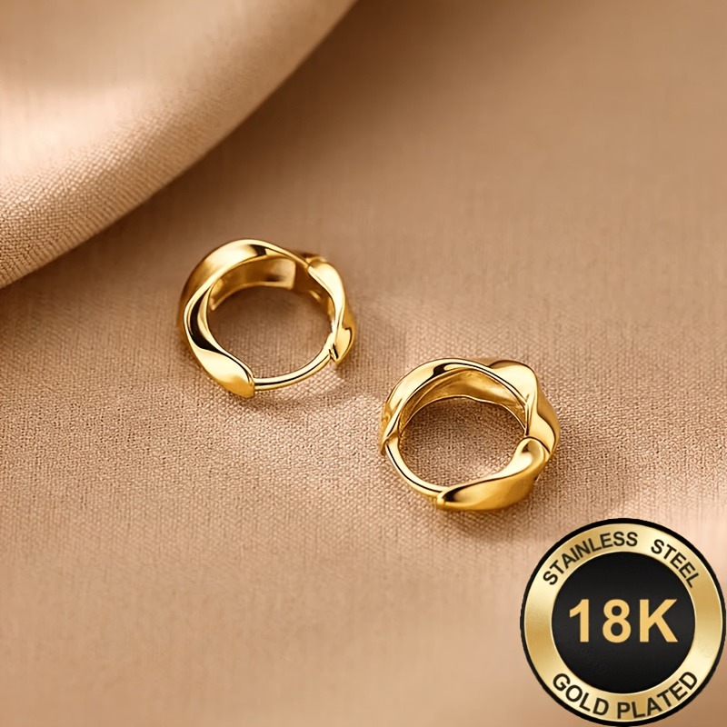 TEMU A Pair Of 18k Gold-plated Women's Hoop Earrings, Featuring A Niche Twisted Design With A Smooth Polished Finish. Simple And Minimalist, Suitable