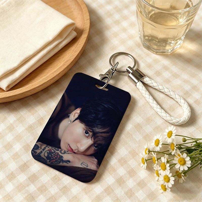 TEMU Porte-carte d'identité 1 pièce pour femme, design élégant avec porte-clés, motif imprimé, fente en plastique vide, idéal pour un , le shopping,