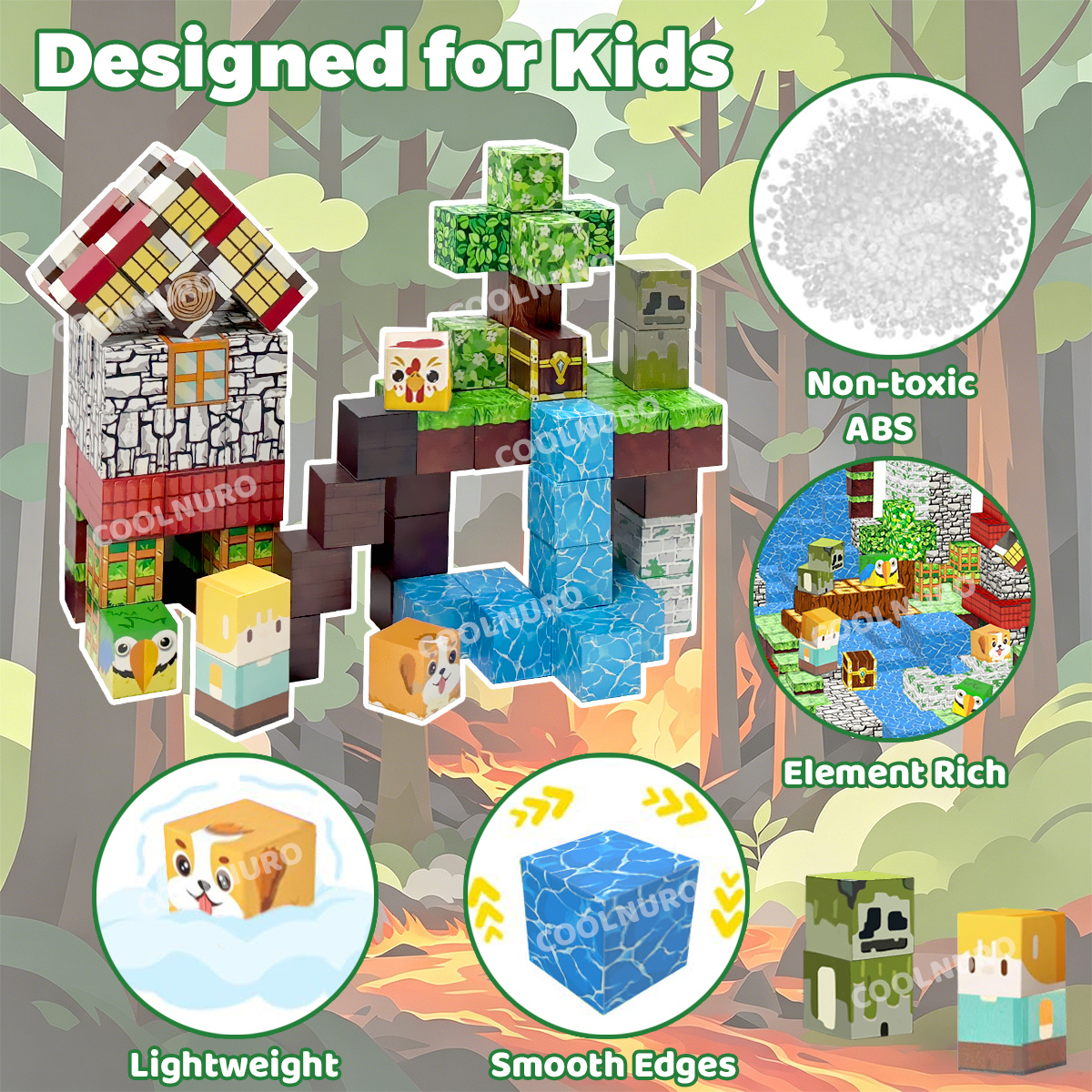 COOLNURO Magnetic Building Blocks STEM Kit with Forest-Themed Pieces