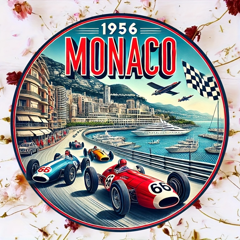 TEMU 1pc Monaco Racing Wall Plaque - Vintage Formula Sign Suitable For Home Bar, Garage, For Man Cave Decor - Retro Aluminum Round Plate With Monaco