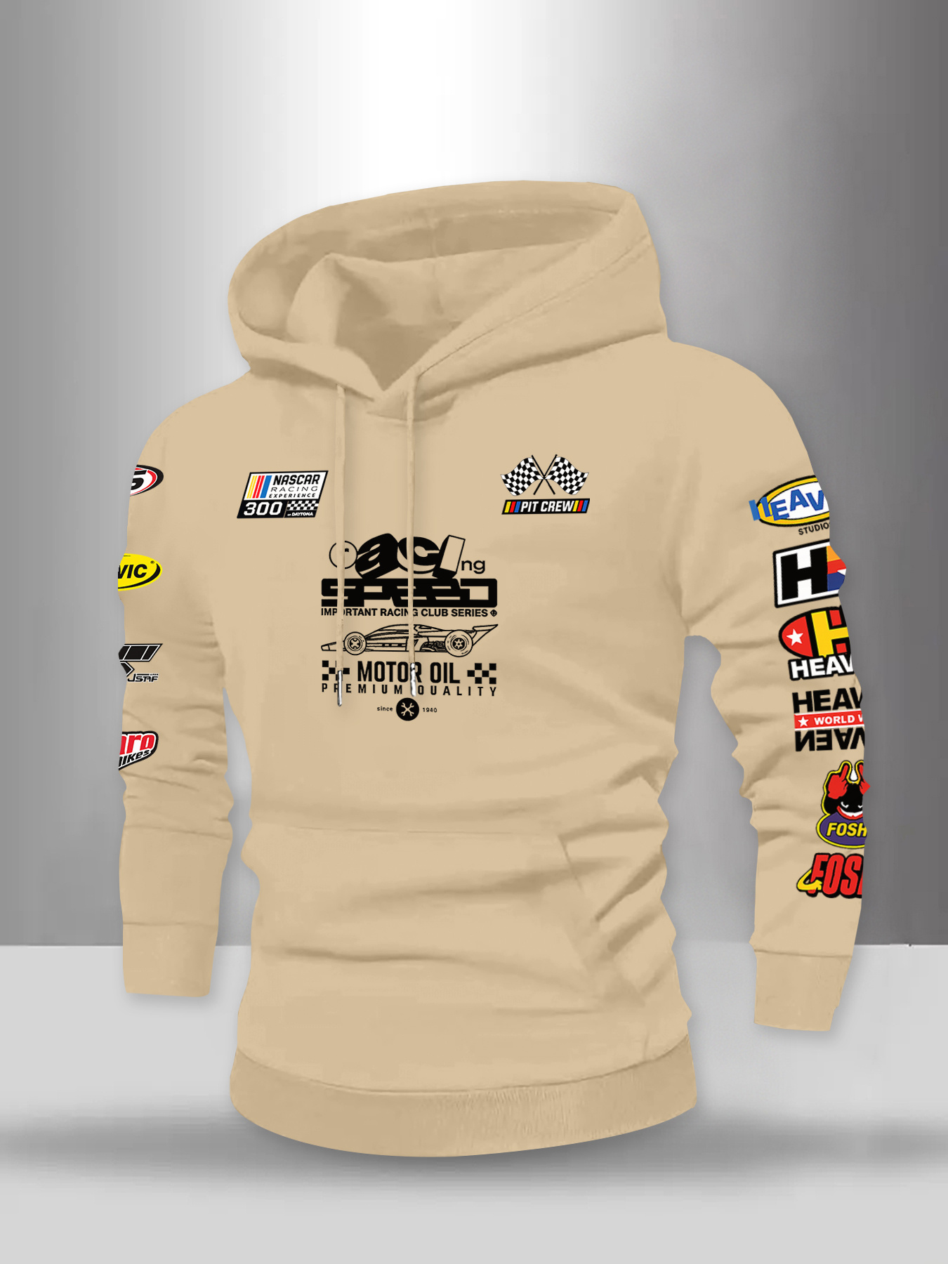 Herensweater met capuchon en racethema en veelkleurige race-graphics
