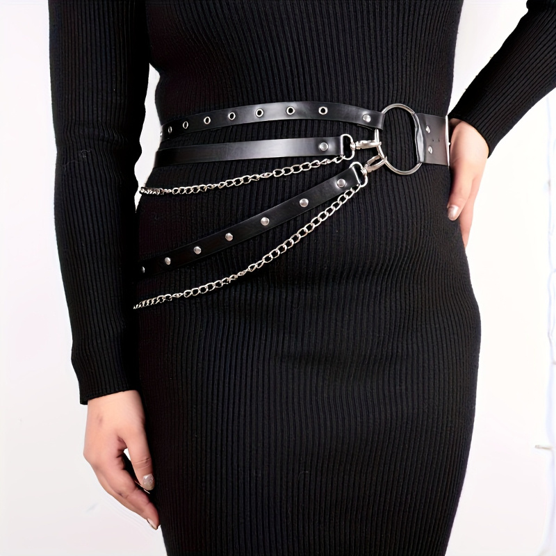 Plus Size Punk Hip Hop PU Belt with Tassel Chain