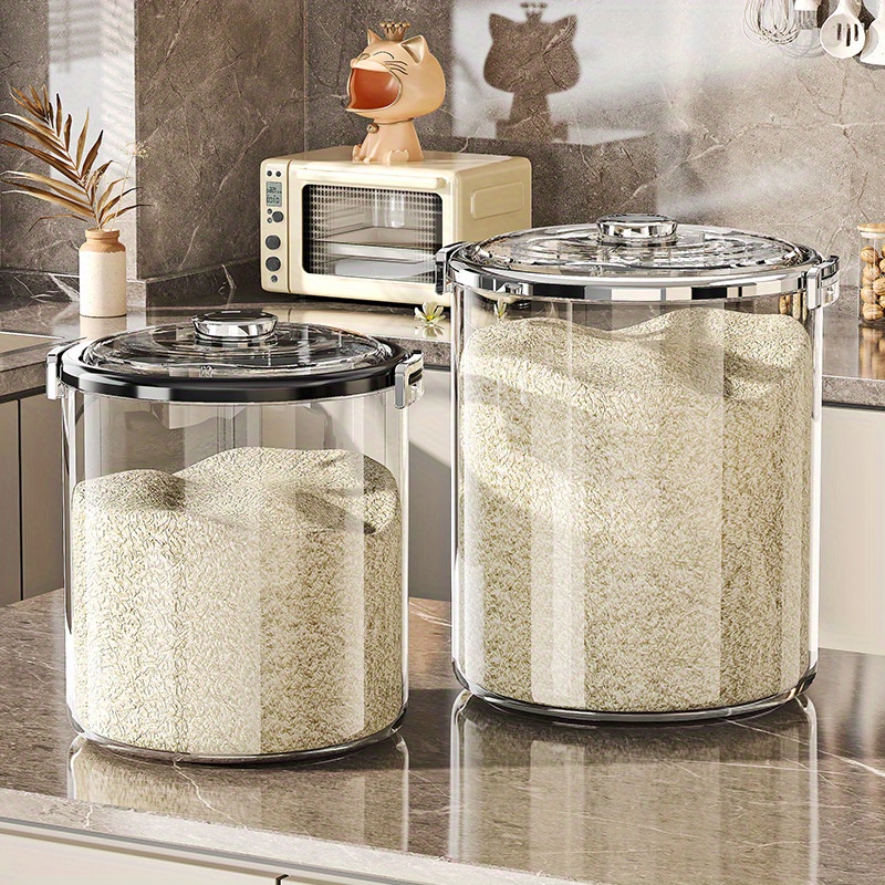 airtight food storage container 3 sizes 15kg 10kg 5kg transparent rice bucket with locking lid moisture proof anti insect for kitchen pantry organization it can   be used as a pet food storage box Product details 3