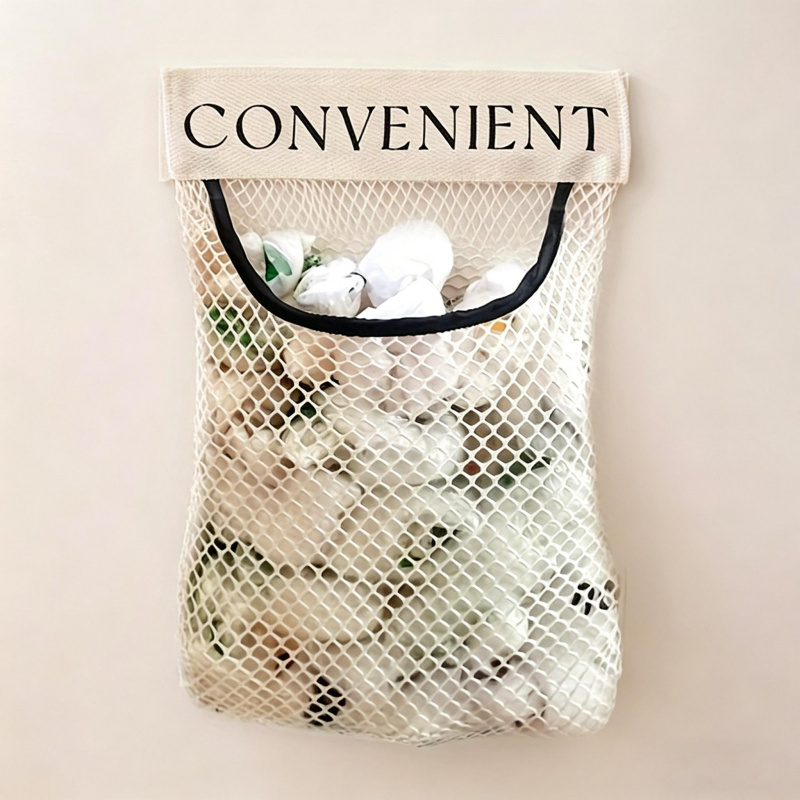 3pcs Set Kitchen Hanging Mesh Storage Bag with Adhesive Hooks