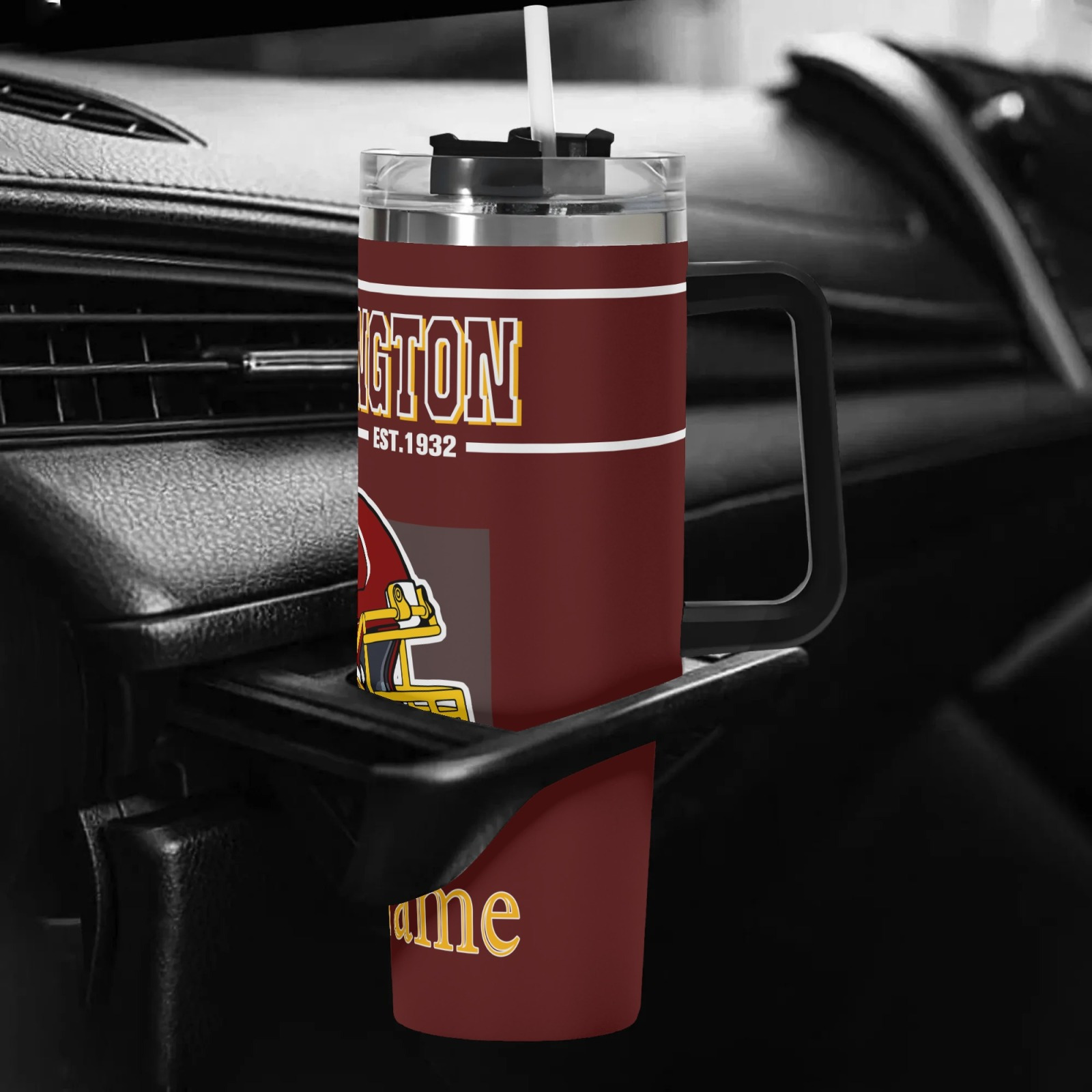 a personalized 40oz stainless steel vacuum vacuum   for   football featuring a custom name lid and straw ideal for hand washing this reusable travel coffee cup and water bottle is perfect for use in cars offices 4
