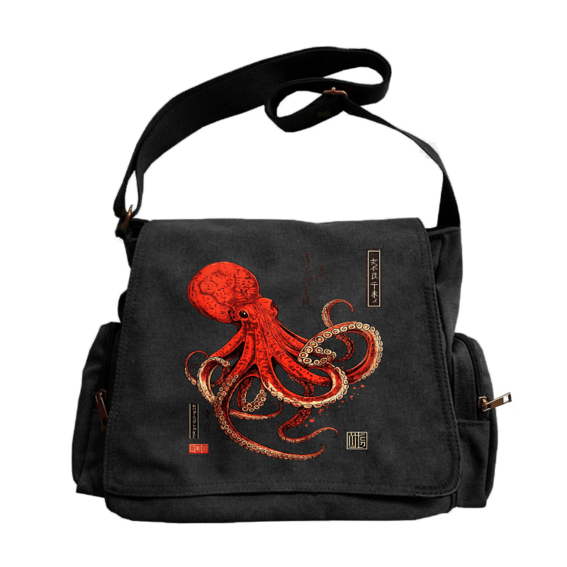 TEMU [messenger Bag] Holiday New Large-capacity Retro Tote Messenger Bag, Two-color Optional, And Japanese Calligraphy Printing, Suitable For And
