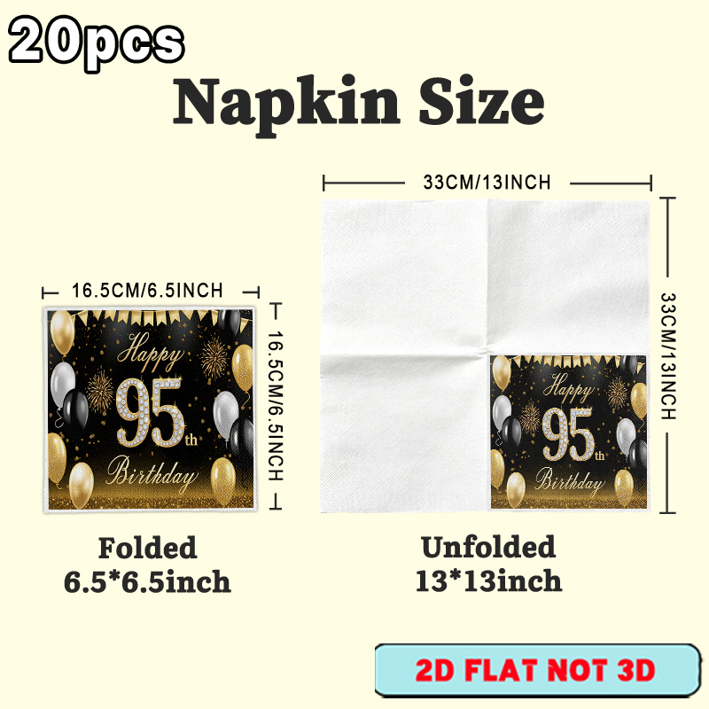 TEMU 20pcs Ysw Pack Happy 95th Birthday Napkins Suitable For Kids & Adults Parties, Balloon & Fireworks Photo Booth Props Table Decorations,