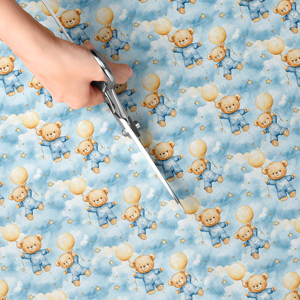 TEMU 1pc Teddy Bear Print Fabric - 59 X 19.68 Inches (150 X 50 Cm) Pre-cut Polyester Fabric With Bear, Moon, Star And Balloon Pattern - Suitable For