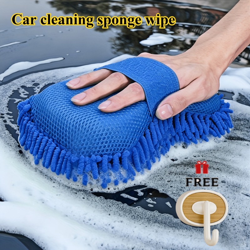 TEMU 2pcs, Super Absorbent Chenille Microfiber Car Wash Gloves With Hooks, Scratch-free Wiping, Super Absorbent Sponge, Suitable For And Bathroom Use