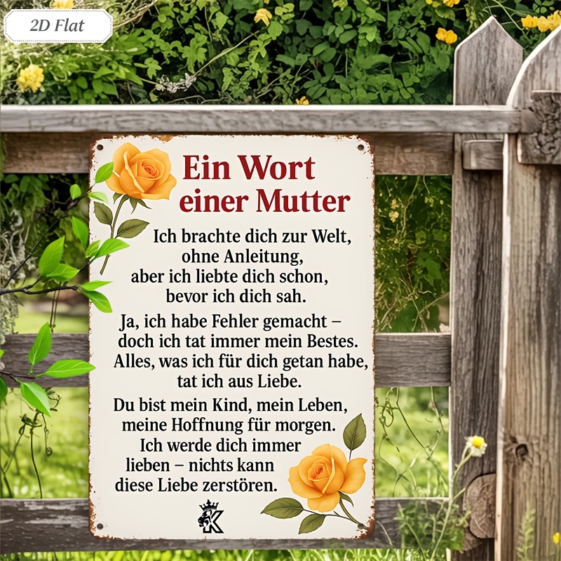 2d Flat - 1pc 2d Flat Sign, A Metal Sheet Artwork Featuring A German Poem 'a Word From A Mother' Along With A , Ideal For Decorating Your For Home Room, Bedroom, Or Nursery