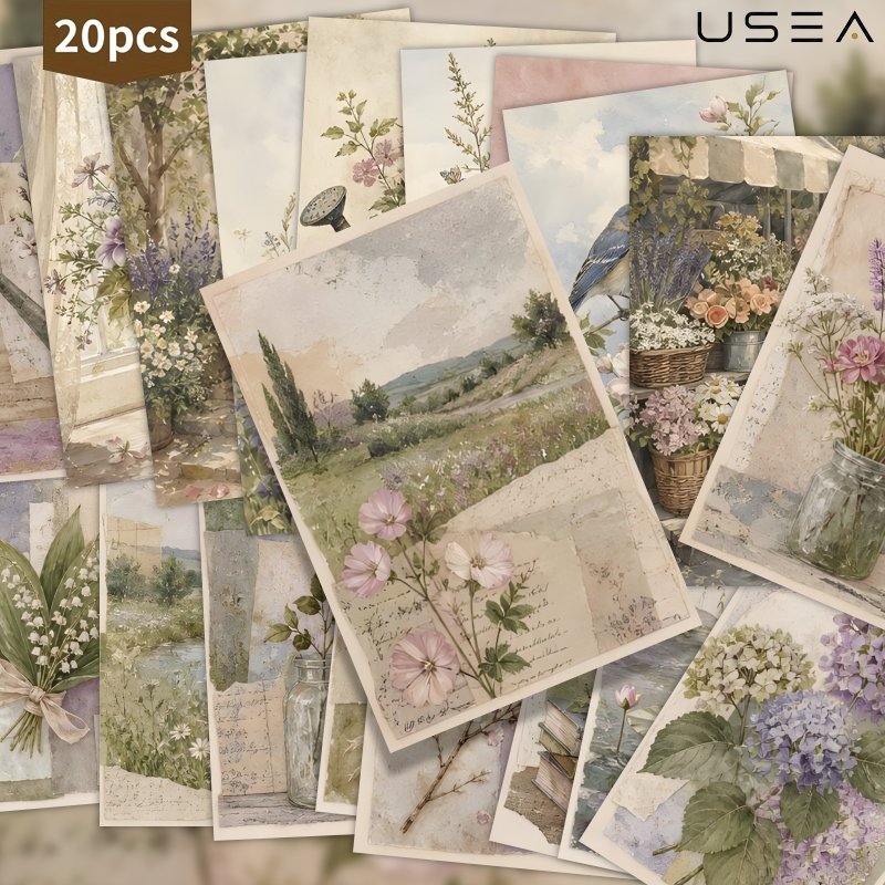 TEMU 20pcs Brand (for Resellers) Suitable For Wall Decor & Junk Journals Vintage Botanical Floral Postcard Set - Cottagecore Aesthetic Nature