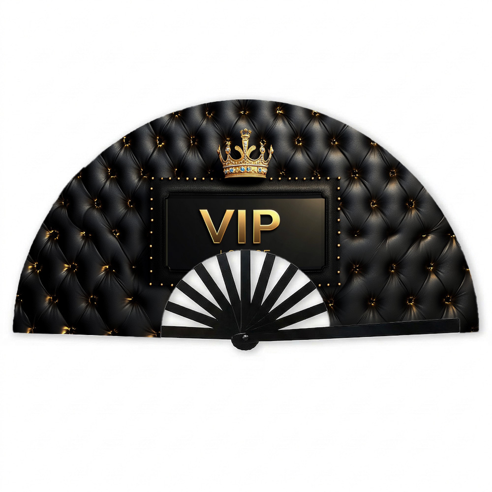 TEMU 1 pièce Éventail de poche de luxe élégant avec VIP doré et manche - Cadre léger d'os adapté aux fêtes, concerts, événements EDM, carnavals -