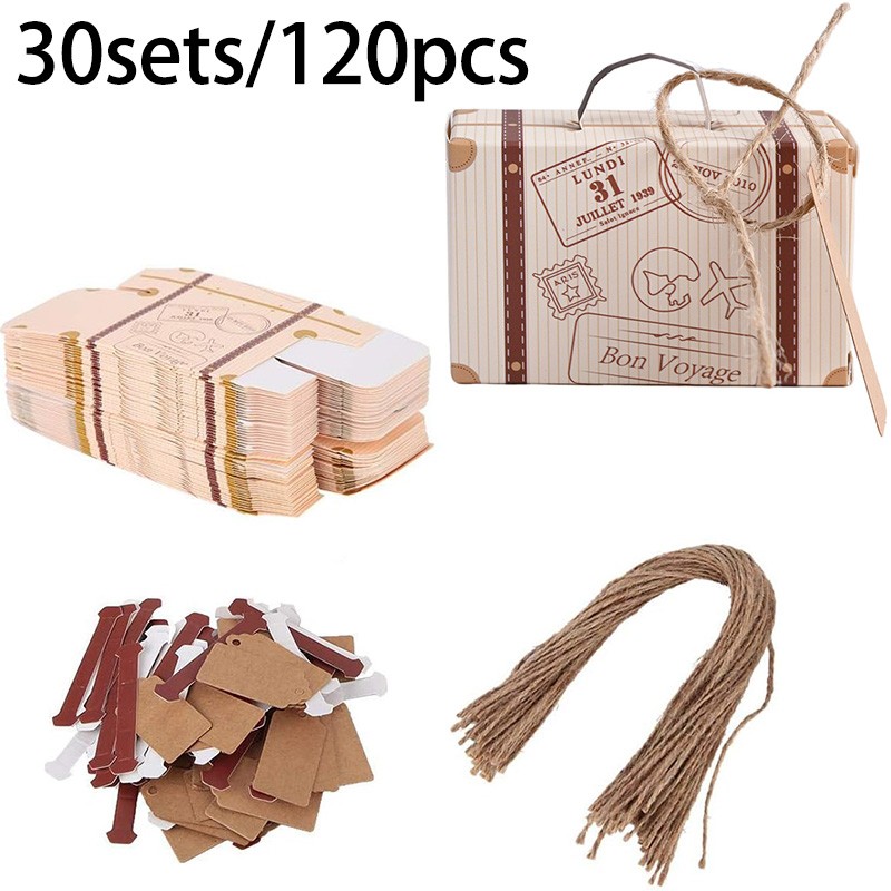 TEMU 120pcs/30sets Mini Suitcase Party Favor Box, Suitcase Favor Boxes, Vintage Paper Candy Box With Tags For Wedding/travel Themed Party/bridal