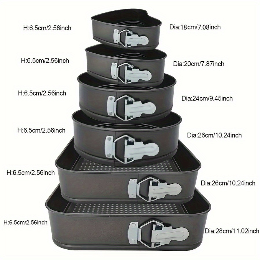 TEMU 6pcs Cake Pan Set| 3 Shapes(square/round/heart-shaped) X2, Carbon Steel Baking Mold With Removable Bottom, Pan, Suitable For