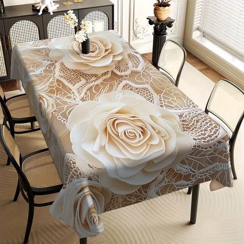imagen del artículo mantel floral con estampado 2d de 59x59 pulg./150x150 cm, decoraciones navideñas, cubierta de mesa ed, para comedor de cocina familiar, fiestas de navidad, patio y uso interior como exterior, 2d