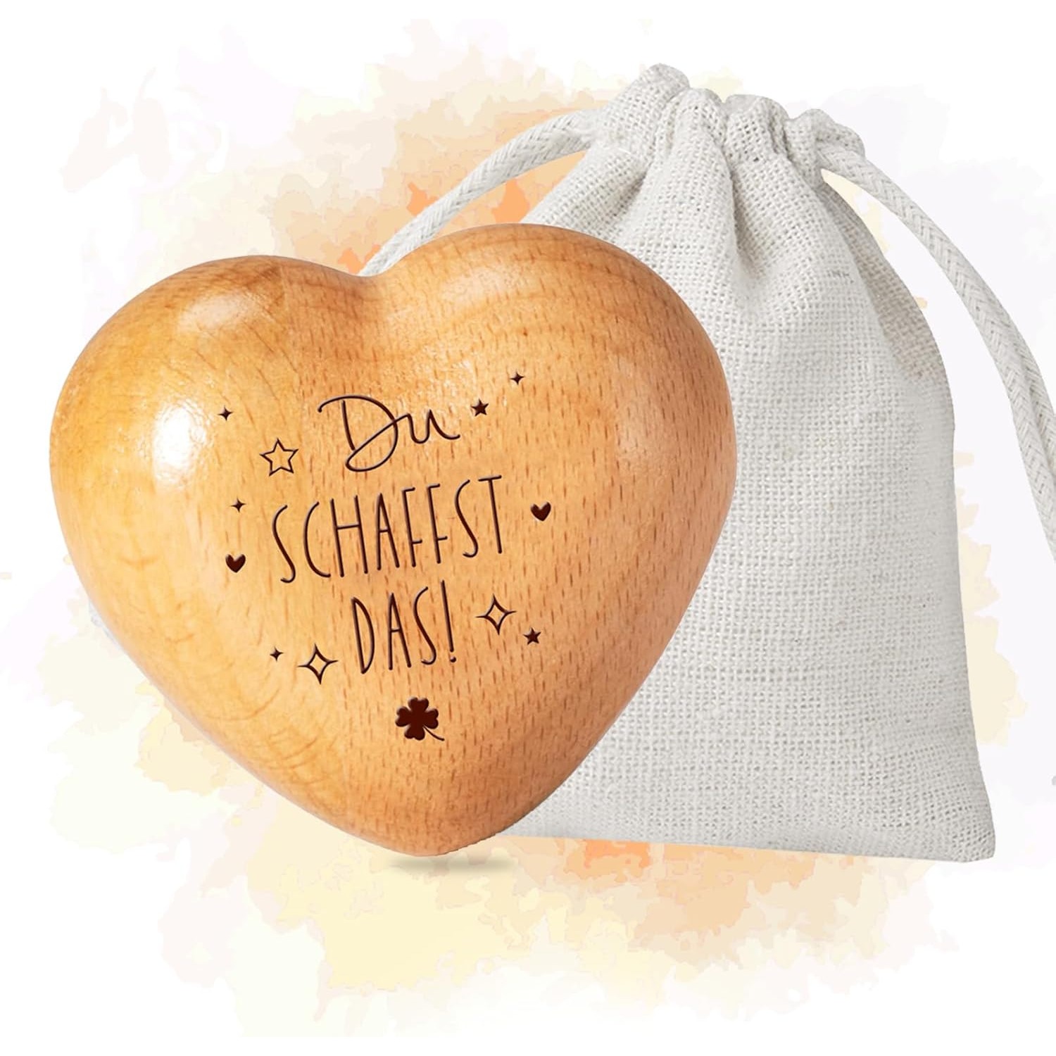 Image of [ A Pocket Hug Gift Set] Engraved Wooden Heart Worry Stone "!" - Encouragement Charm For Exams, Care Package, Graduation Gift Class Of 2026 For Him Her, For Family, , Examination