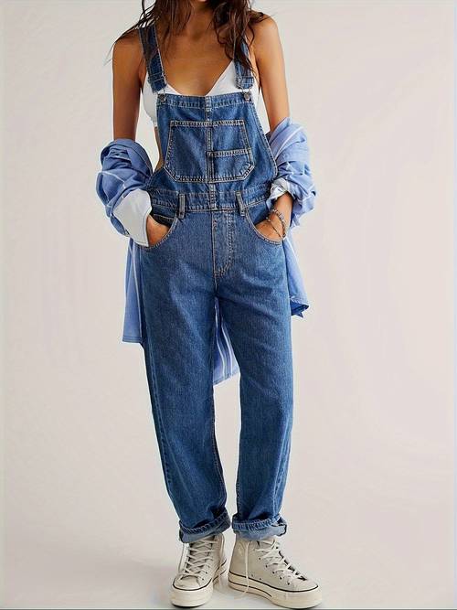 solid color slant pocket overall jumpsuit casual adjustable strap sleeveless cross back overall jumpsuit suitable for spring and summer womens fashion
