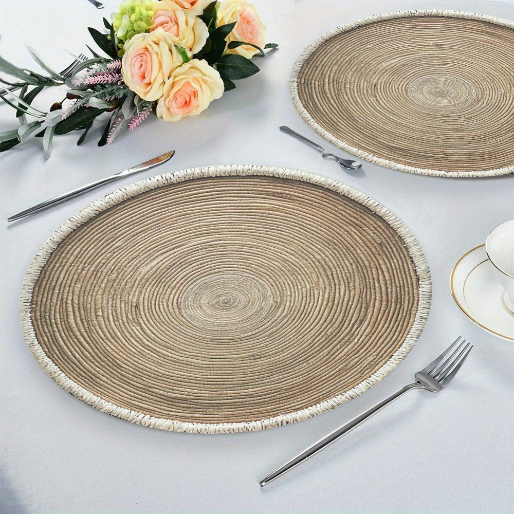 4pcs Wood Grain Round Placemats, Minimalist Style, 15x15 Inches / 38x38cm, Washable Placemats Suitable for Dining Tables, Holiday Decorations, Parties, Coffee Tables, Kitchen Tables, 15in X 15in, Universal Design, Perfect Gift for Chefs