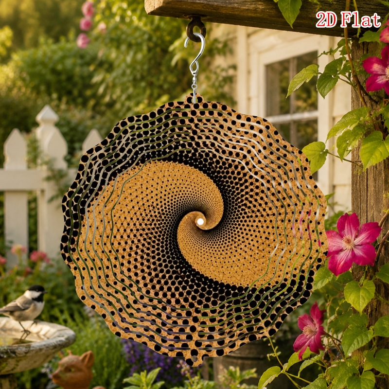 TEMU 2d Flat, 1pc Metal Wind Chime, Brown Background With Spiral Dotted , 25.4x25.4cm, Swivel Hook, Suitable For Garden, Patio, Balcony - Diy