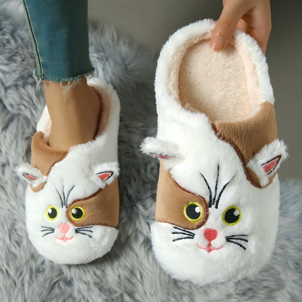TEMU Womens Block Cat Slippers Thick Plush Warm For Fall Winter Bedroom Home Guest Use, Women Shoes