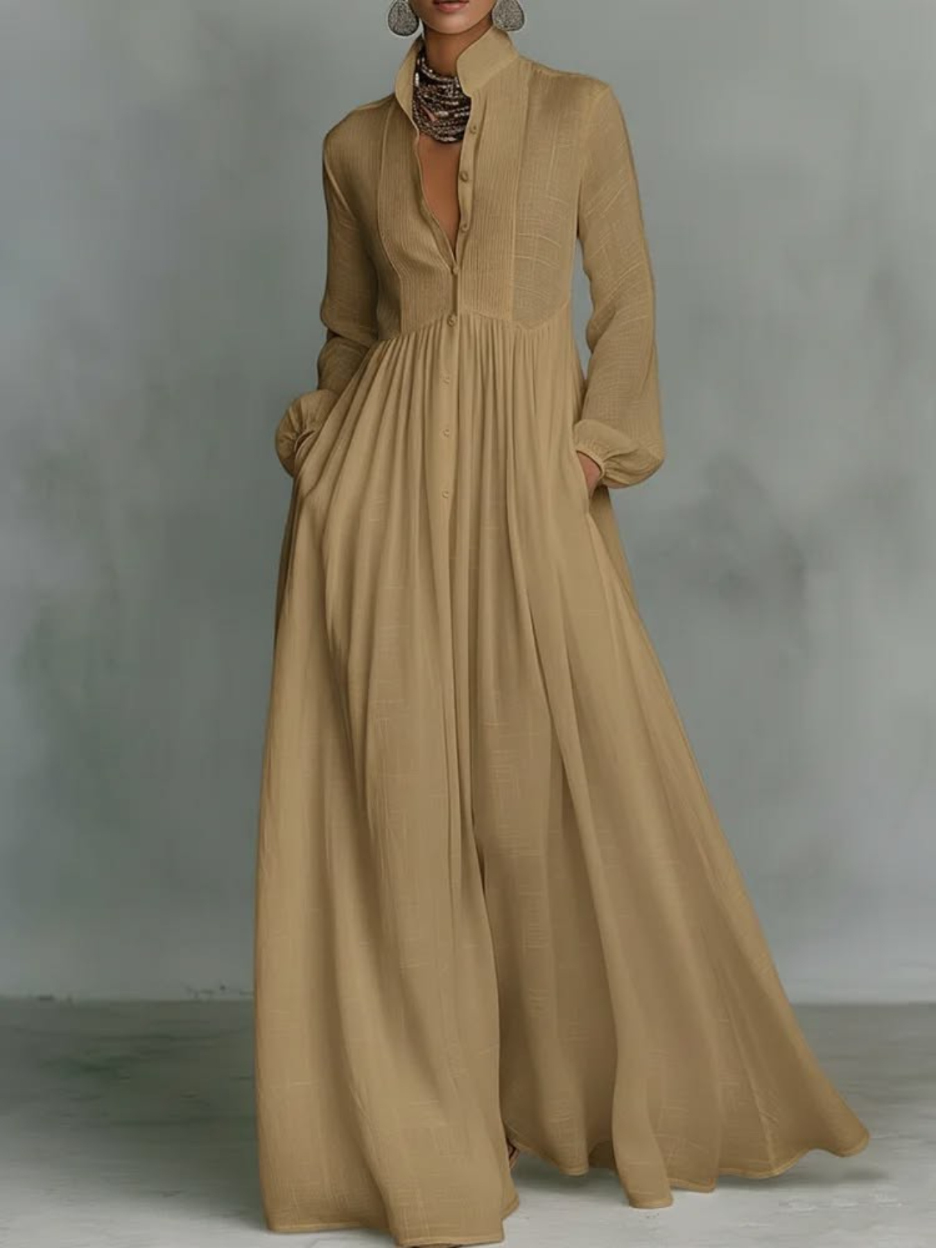 long sleeve pearl dress Andrea and Leo - A0997 Pearl Embellished Full Length Gown 22 / Blush