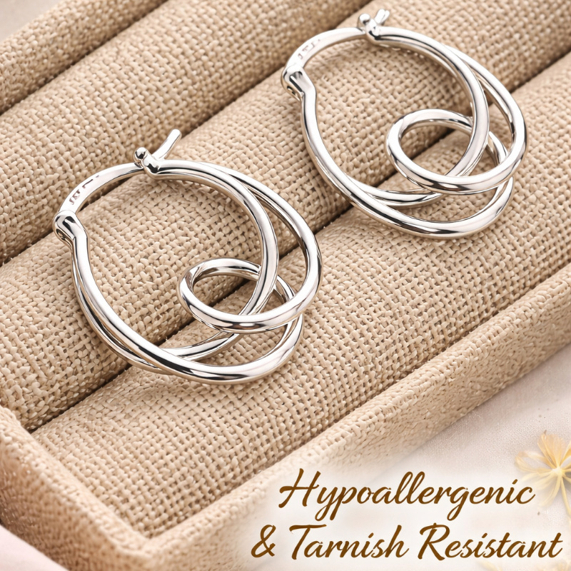 1 pair of minimalist twisted double hoop ear cuffs 316l stainless steel niche earrings featuring a double twisted design with clean layered lines   earrings are   from 316l grade stainless steel which is hypoallergenic