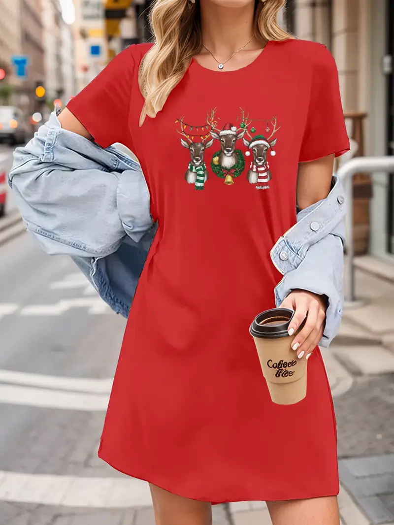 womens t shirt dress featuring three festive reindeer - Temu Oman womens t shirt dress featuring three festive reindeer - Temu Oman
