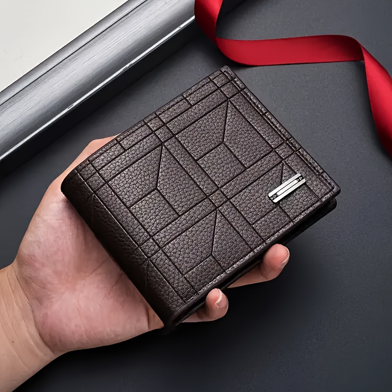 TEMU 1pc Men's Slim Wallet - Ultra-thin , Large Capacity With Multiple Card Slots & Organizer, Elegant Geometric Pattern - Durable Everyday & Formal