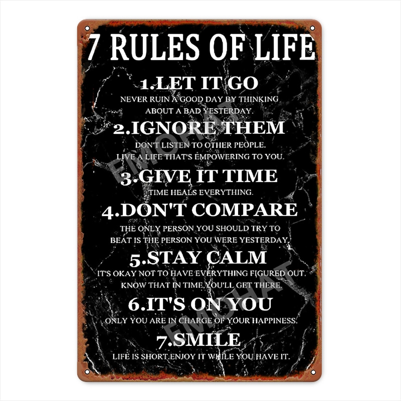 

Rules Of Life" Themed Square Iron Wall Art, 8x12 Inch - Decorative Metal Hanging Sign For Home, Bars, Garages, Clubs, Restaurants, And Cafes, Wall Decor, Suitable, 2d, Room Decor