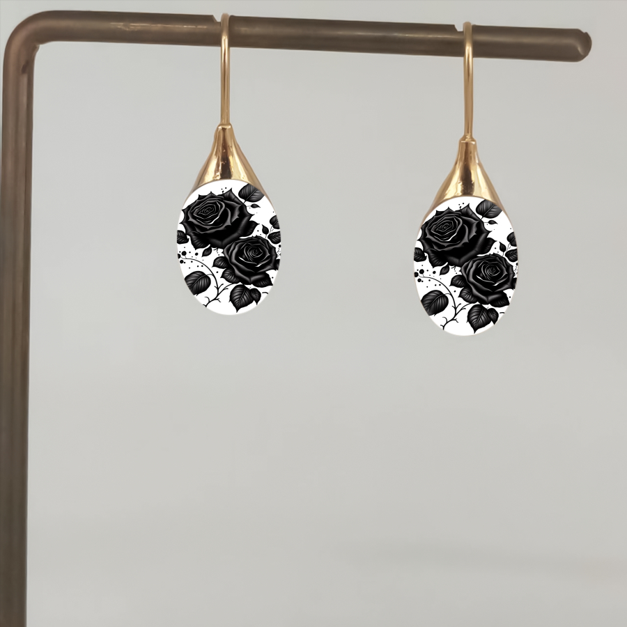 TEMU 2pcs Black Rose Earrings Floral Earrings Gothic Earrings Dark Earrings Oval Earrings Plant Earrings Jewelry Additions Unique Jewelry Christmas