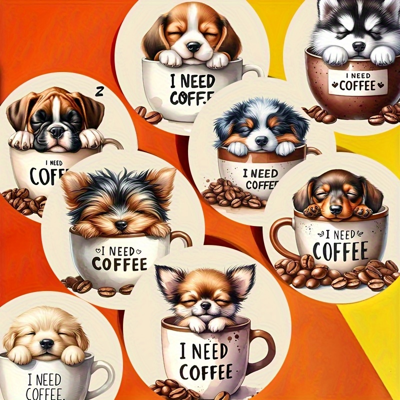 8pcs Coffee Dog Cute Theme Wooden Coaster Set - Heat-resistant Drink Mats, Suitable For Home, Cafe, , Mug Holder - Decorative Indoor Decoration, Party Supplies, Perfect For Christmas Gift Ideas