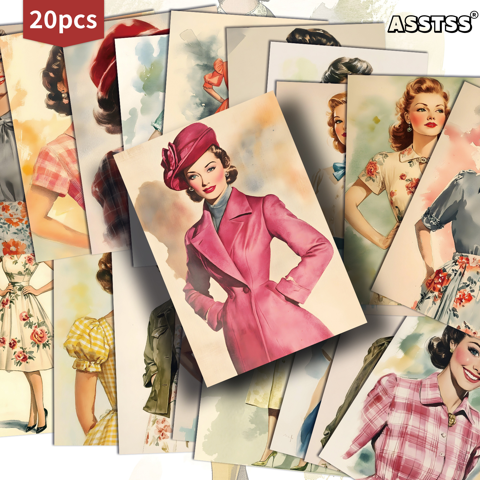 TEMU Set Of 20 Assorted Retro-themed Gift Cards Featuring 1950s Fashion, Measuring 4x6 Inches. Collectible Decorative Cards Showcase Classic Pinup