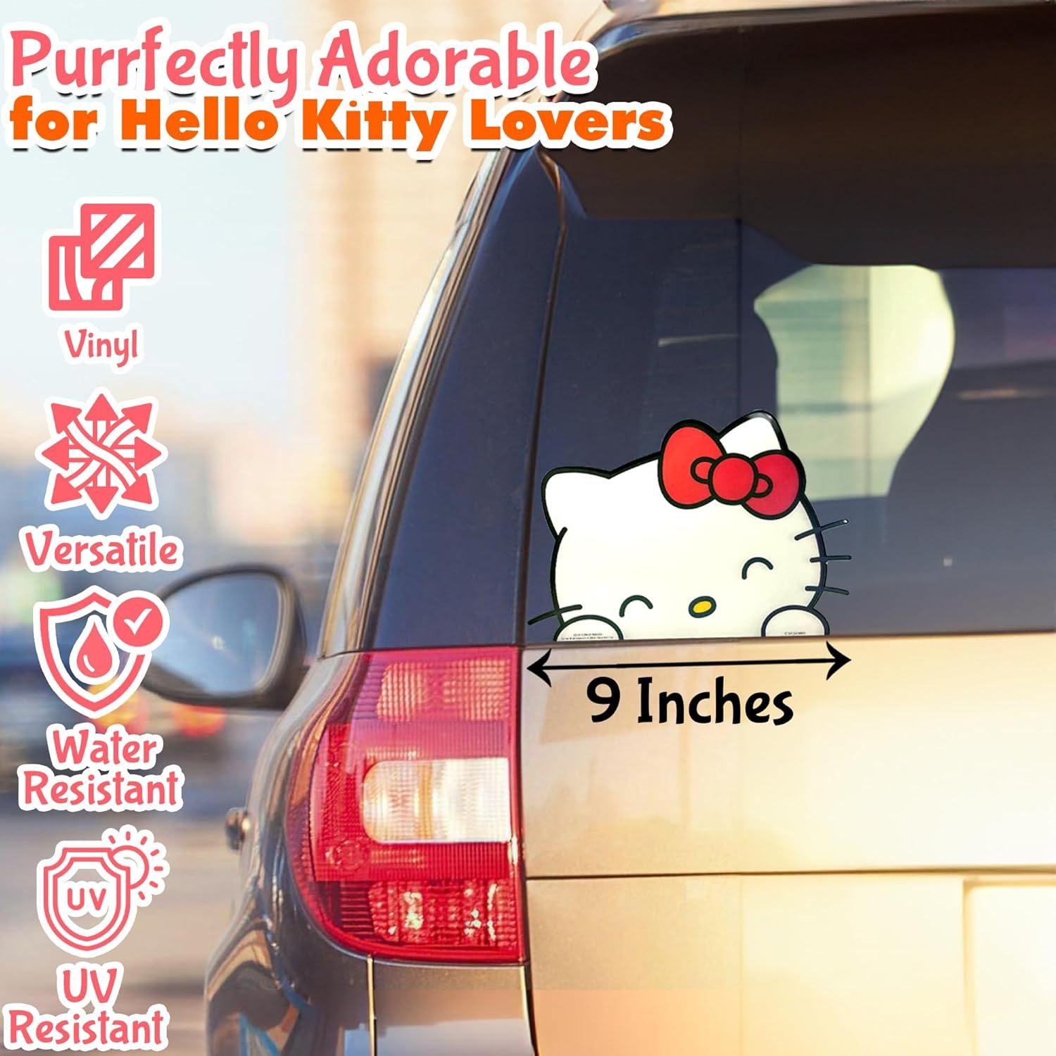 TEMU Officially Licensed Hello Kitty Car Sticker - 9-inch Waterproof Decal For Cars, Bumpers, Laptops, Party Favors, And Gift Bags - Cute Cartoon Vinyl Car Stickers For Girls & Fans