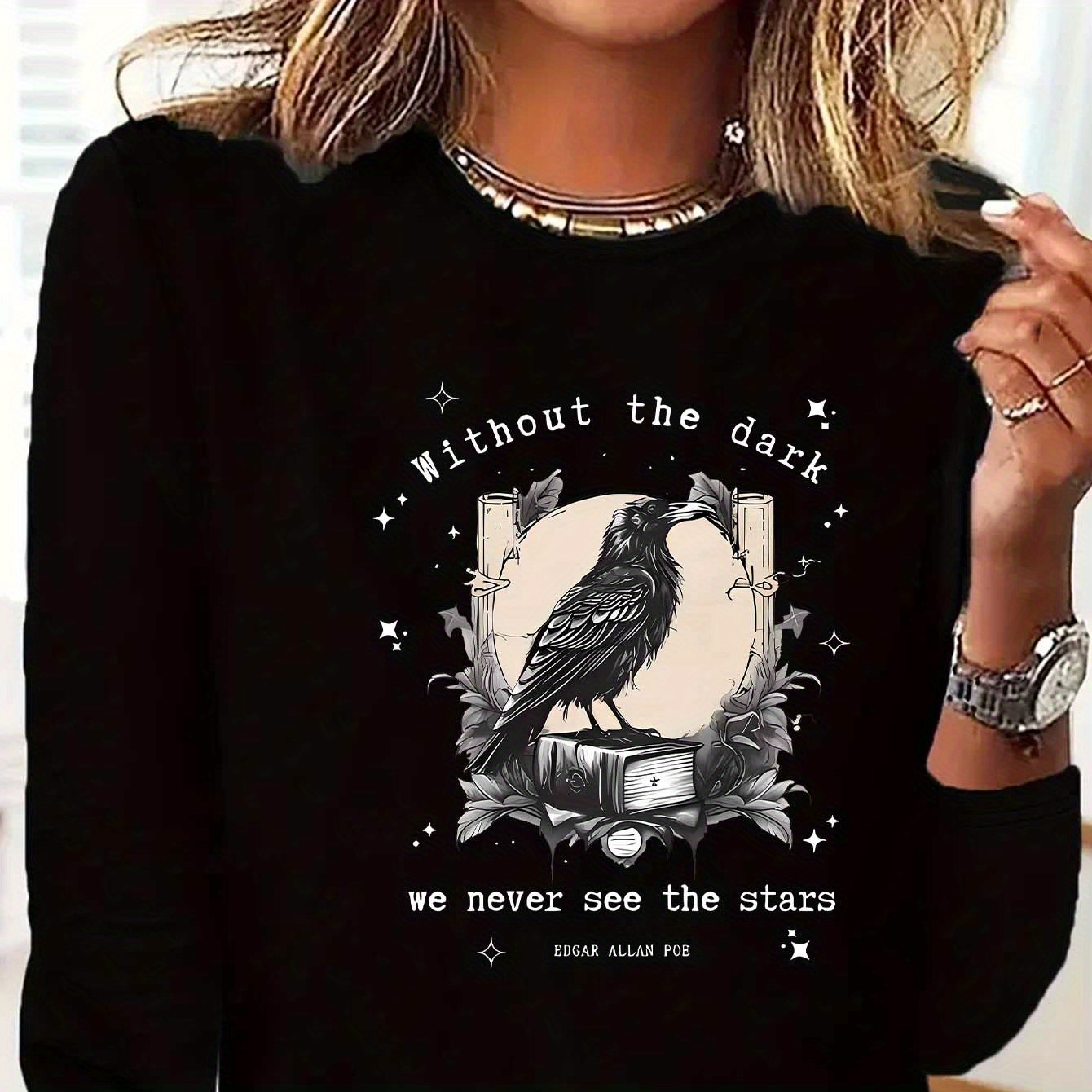 

Fashionable And Elegant Style - Pattern Long-sleeve T-shirt With A Round Neck, Casual Sports Top, Trendy Streetwear For Women.