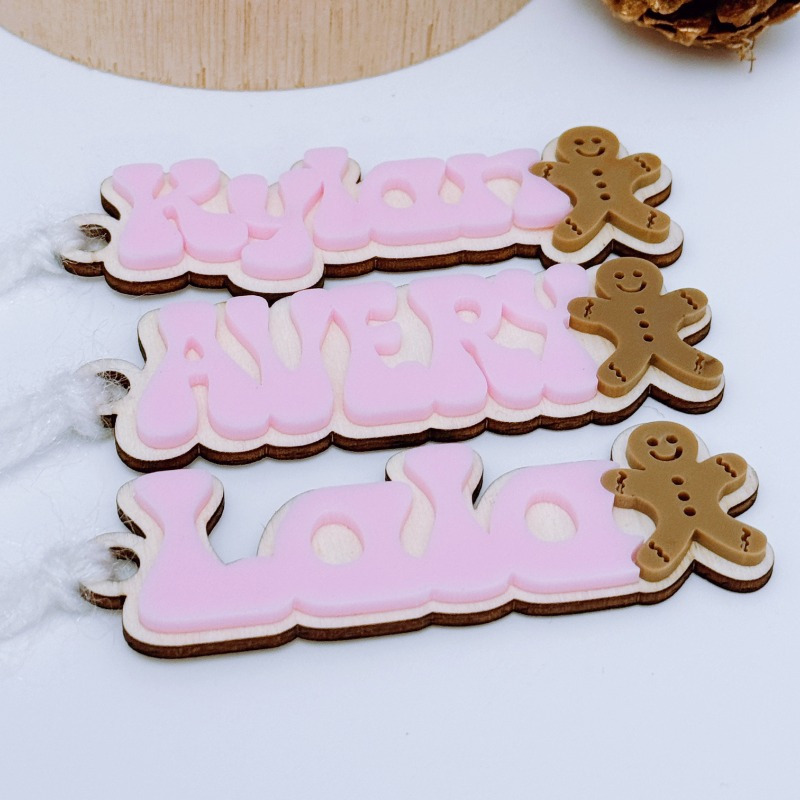 

1pc Customizable Acrylic Gingerbread Christmas Stocking Name Tag, Personalized Holiday Decoration, Minimalist Style, Featherless, Custom Lettering For Thanksgiving