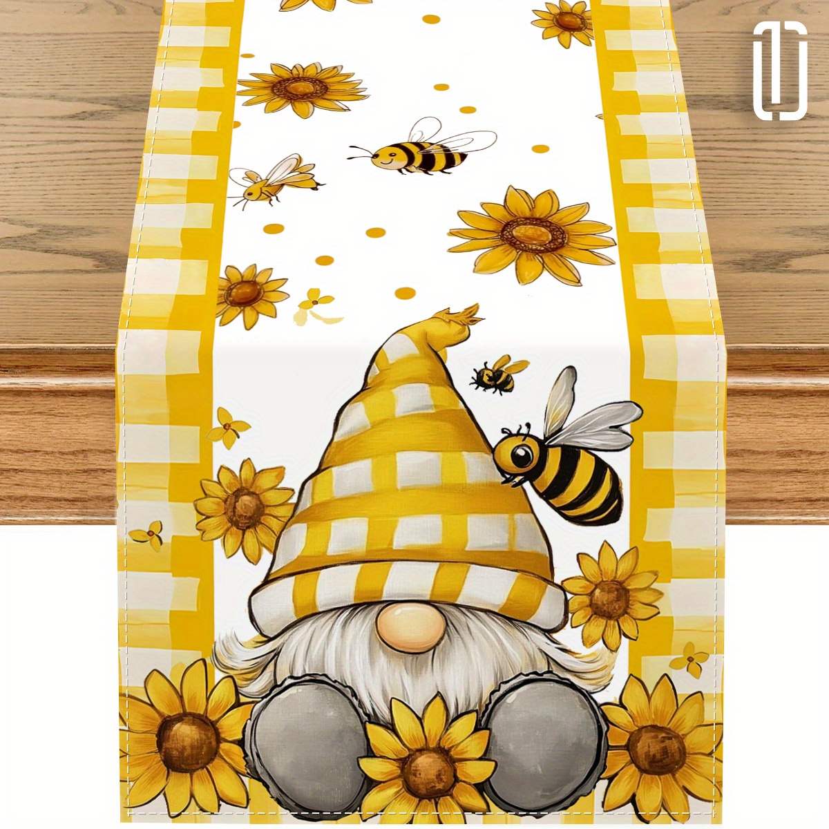 

1pc, Yellow Sunflower Gnome Bee Table Runner, 13x72 Inch, Polyester 100%, Spring/summer Kitchen Dining Decor, Machine Made, 160gsm, No Electricity Required, Home Party Decoration, Tablecover Decor