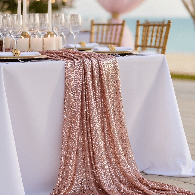 TEMU A Golden Sequin Table Runner + 4 Self-adhesive Strips - Romantic Wedding Party Diy Table Runner. Suitable For Dessert Tables, Banquet Tables,