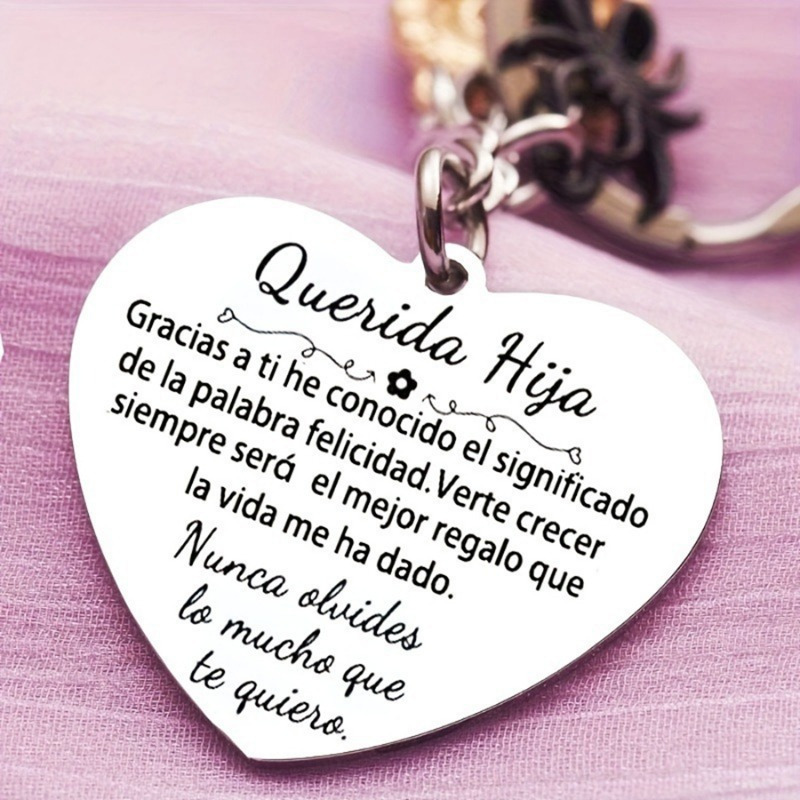 TEMU 1pc Stainless -shaped Keychain With Bilingual English/spanish Inspirational Message - Gift For Daughter, Friend, 1 - Polished Finish Car Key