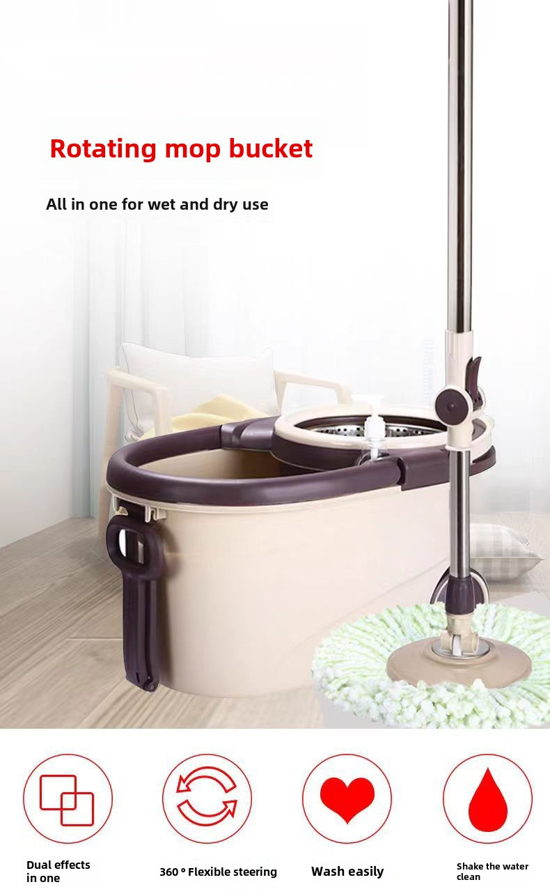 1set   mop and bucket set with stainless steel handle   rotating system hands free washing 4 reusable microfiber mop heads suitable for living room bedroom bathroom toilet kitchen cleaning details 2