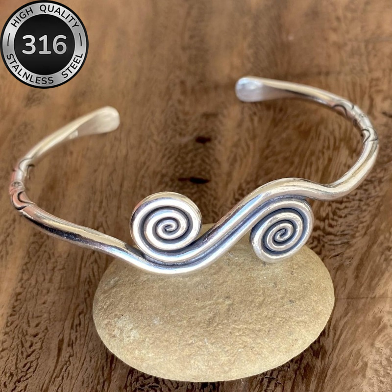 TEMU High Quality Steel, A Retro Bohemian Bracelet With Spiral And Carving, Adjustable Handmade Ethnic Style Bracelet Suitable For Easter Or Daily