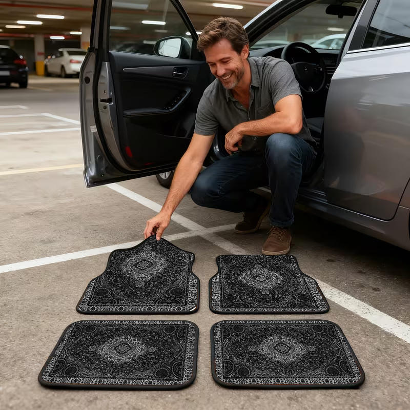 TEMU 4pcs Persian Carpet Print Car Mats, Universal Car Interior Mats, Durable Polyester Fiber, Suitable For All Sedan And Suv Models, Car Interior