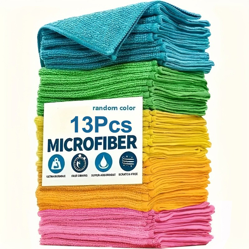 TEMU 13pcs Random Color Microfiber Cleaning Cloth Set - Household Kitchen Towels, Durable And Absorbent, Suitable For Living Room, Bedroom, Bathroom,