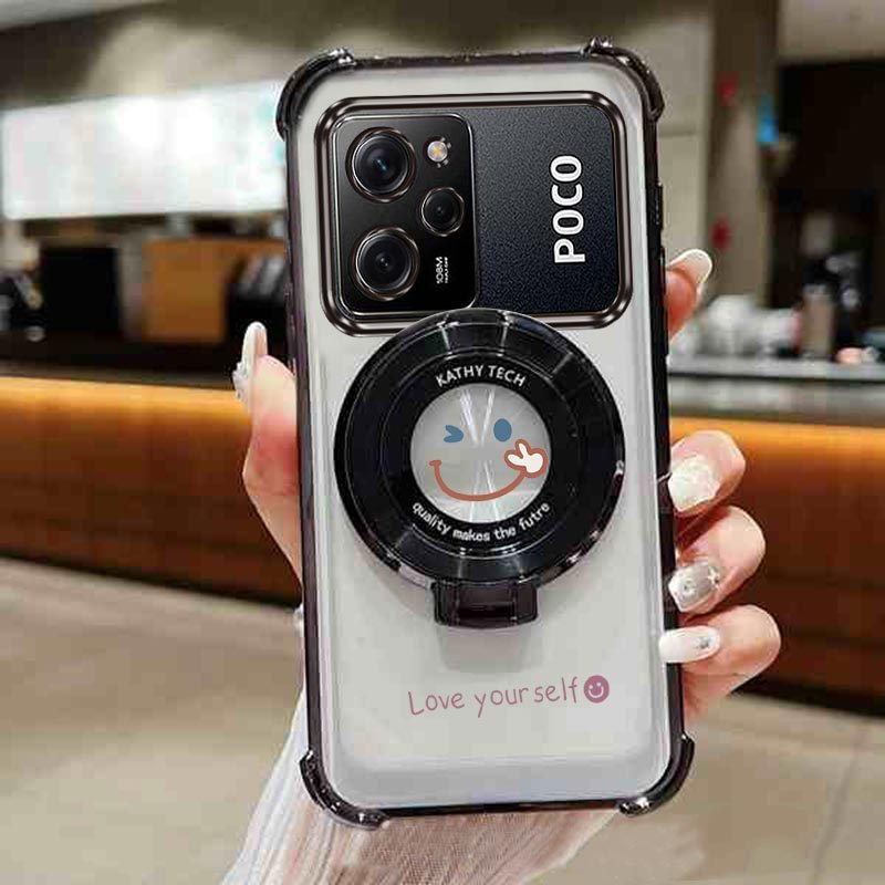 TEMU para teléfono: MiPocoX5Pro Airbag Transparente con Cara Sonriente , Soporte para Teléfono para Xiaomi Mi Poco X5 Pro, Antigolpes, a Prueba de