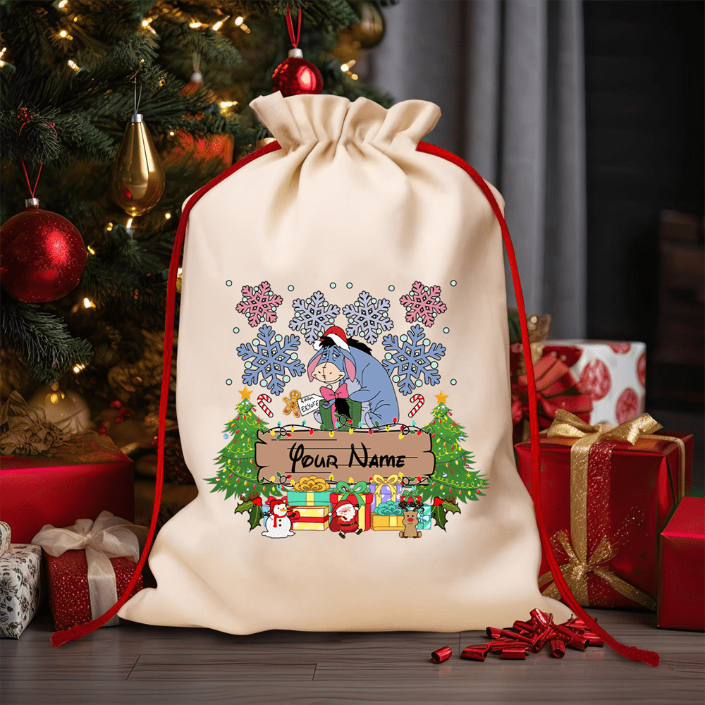 

1pc Disney Customizable Christmas Party Drawstring Pouch, Personalized Cartoon Pattern, Casual Anime Themed Canvas Bag With Closure, Unlined, Animal , Ideal For Holiday Gifts