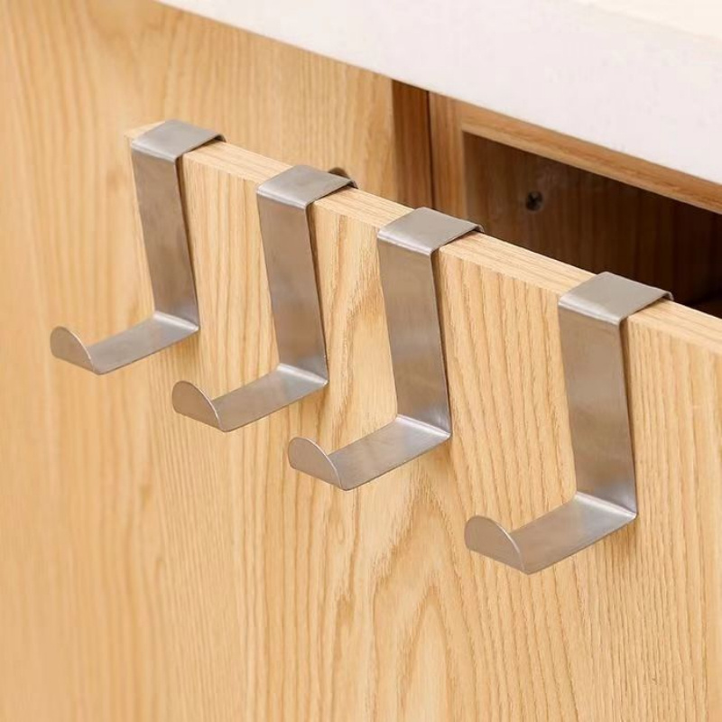 4pcs Stainless Steel Door Back Hook Set - Heavy Duty Dual Sided Wall Mounted Hooks, Suitable For Doors, Bathrooms, Kitchens, Cabinets And Drawers - , , Utility Hooks