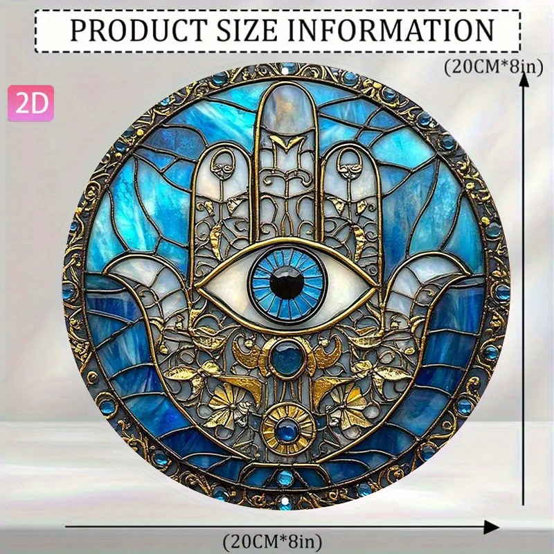 E-shop 2D Flach, 2D Flach +1 -Hand Wanddekoration - Böser Schutzsymbol, Türkisblau Goldener Metall Vintage Wanddekoration Aluminiumschild für Hof,