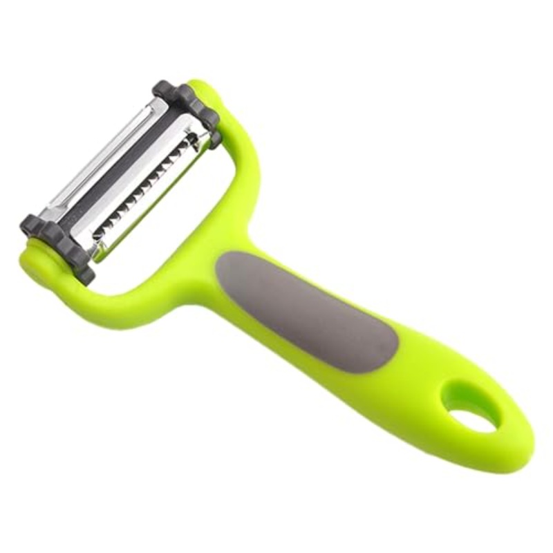 E-shop 1 Stück 3-in-1 Julienne-Schäler & Spiralizer – Doppelklingen--Maker mit 360° drehbaren gezackten Klingen, robuste Edelstahl-Gemüseschneider für