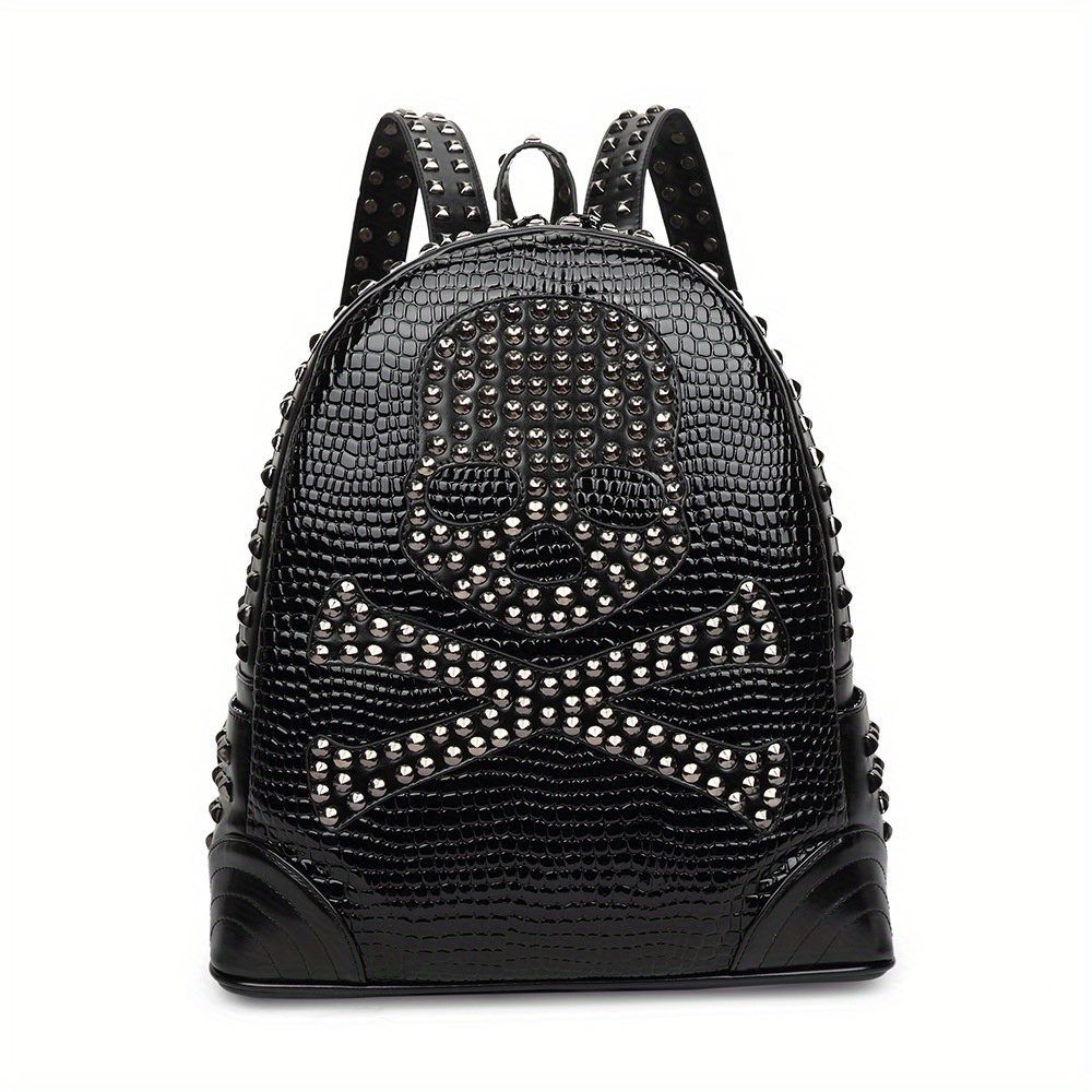 2025 new skull rivet backpack large capacity schoolbag  display picture 1