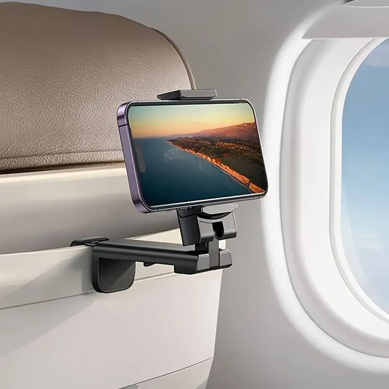 360 rotating airplane phone holder portable foldable travel clip with sleek multi functional for trays luggage essential for pilots travelers flight carry on accessory modern phone holder durable abs material Product details 0